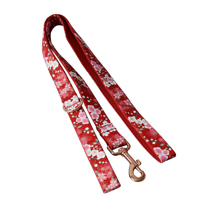 Red And Flower Style Female Dog Leash set